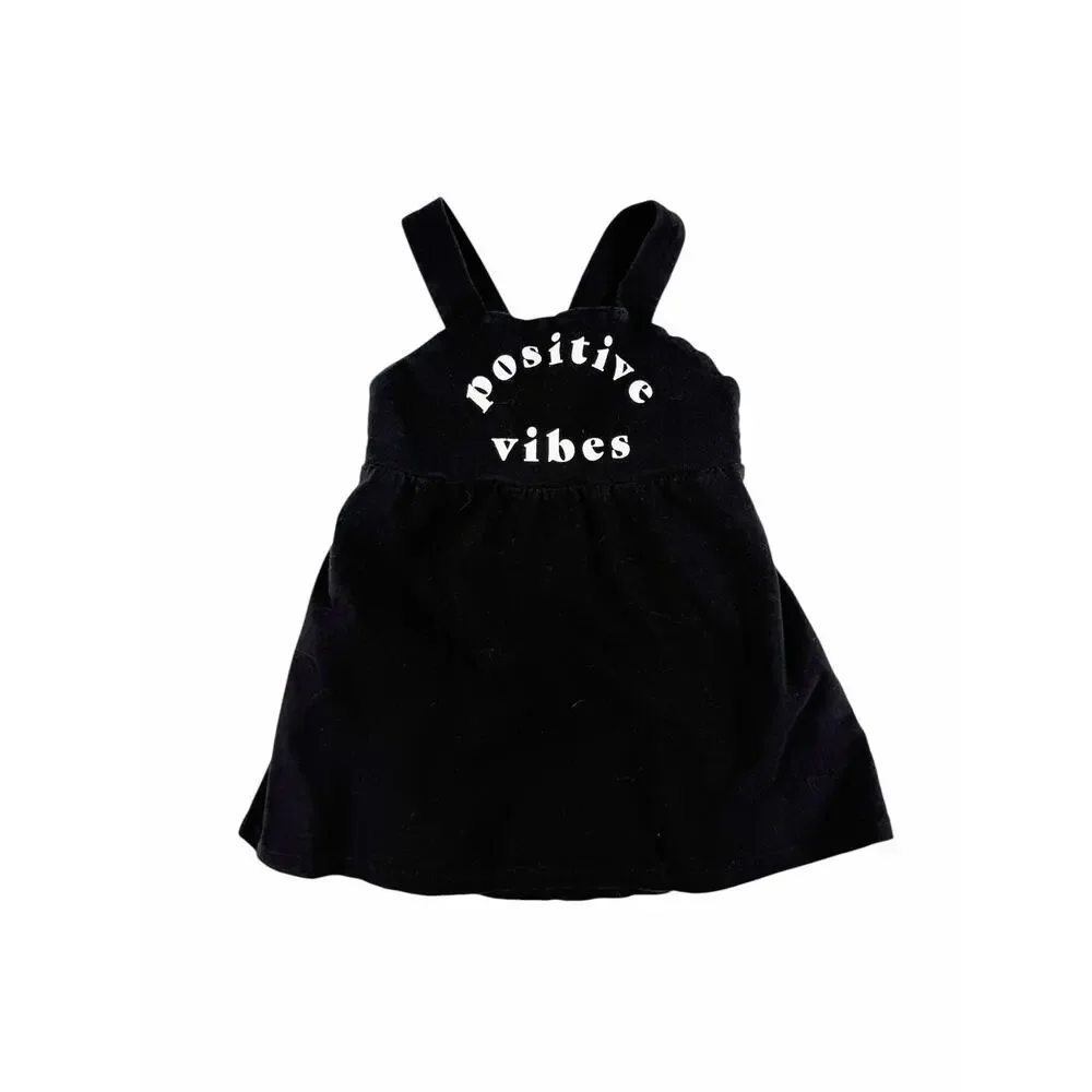 Tiny Tribe Positive Vibes Black Cotton Dress Girls Size 4